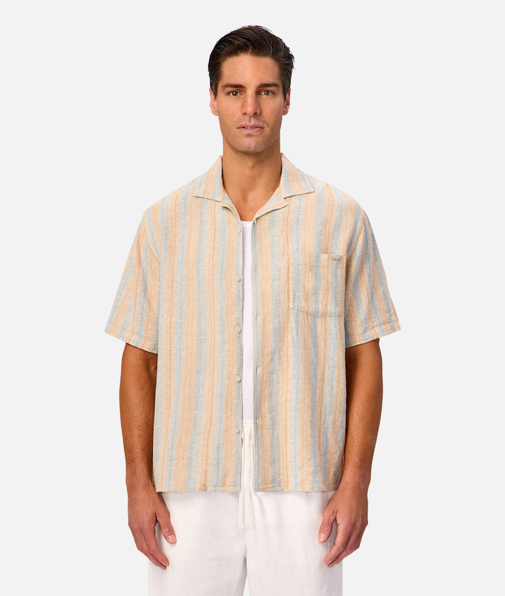 The Vincenzo Short Sleeve Shirt - Taupe / Aqua 