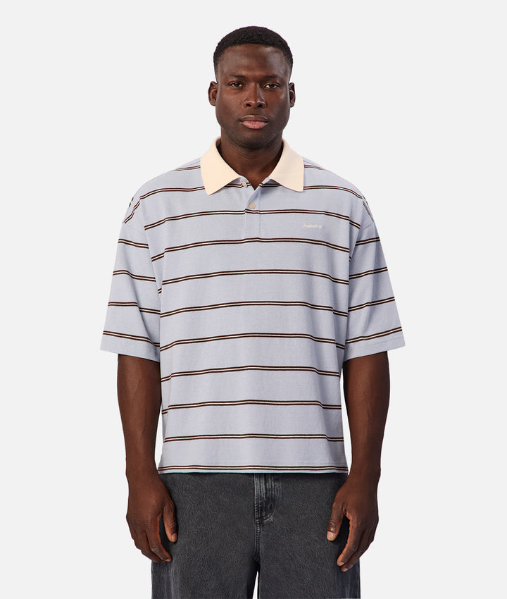 The Brownsville Short Sleeve Polo - Lt Blue / Brown