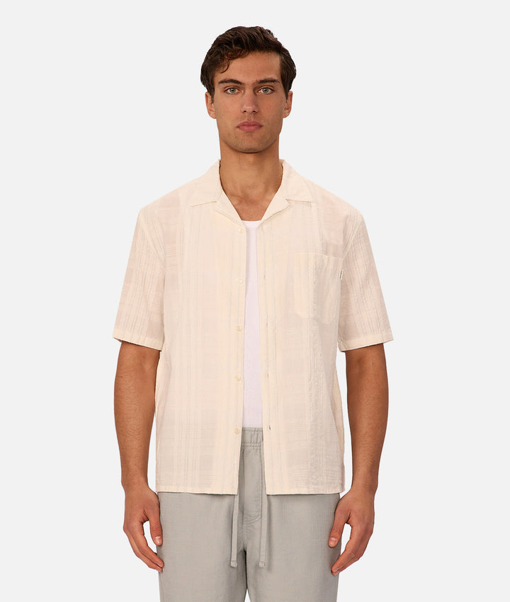 The Sevilla Short Sleeve Shirt - Off White/Silver Blue